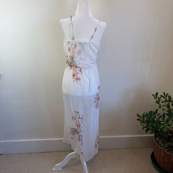 Anthro Flora Nikrooz Floral Chiffon Gown Nightie Slip Dress XS Peach Cream Pink - Picture 8 of 12